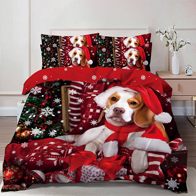 Коледно спално бельо от 100% памук 6 части – с кученце