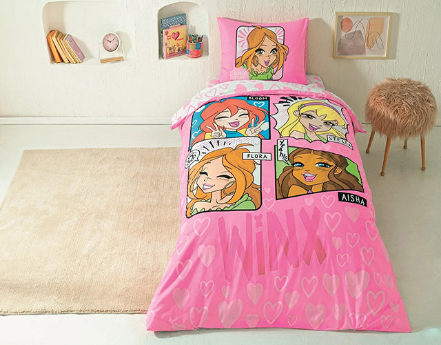 Детско спално бельо от ранфорс с ластик TAC – winx girls club