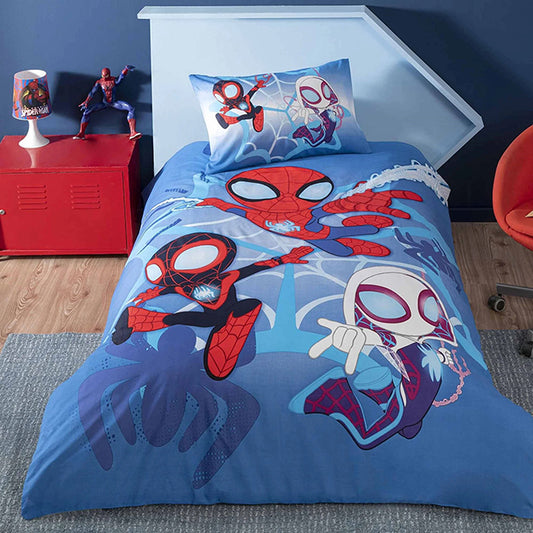 Детско спално бельо от ранфорс с ластик TAC – spidey and friends