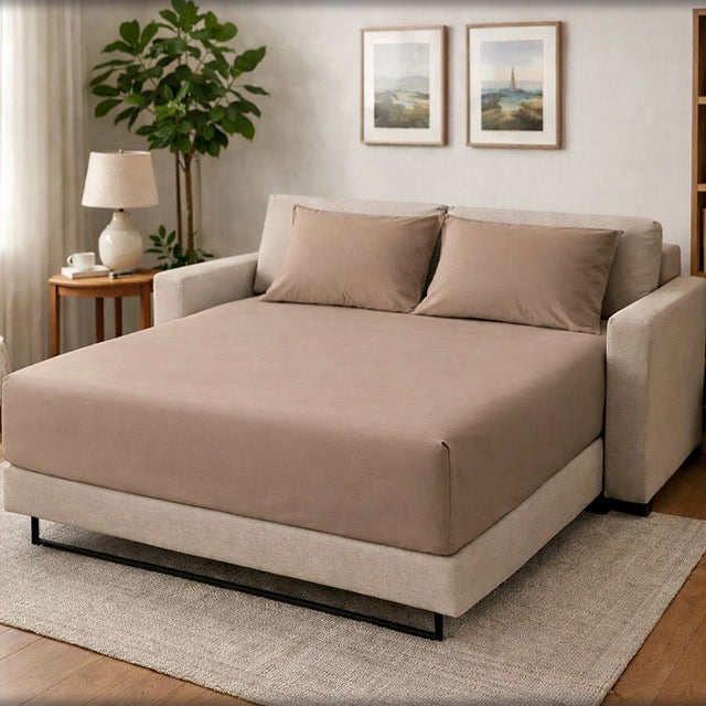 Спален комплект с чаршаф с ластик - капучино