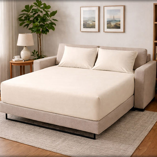 Спален комплект с чаршаф с ластик - крем 