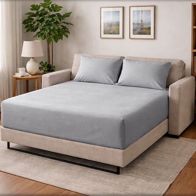 Спален комплект с чаршаф с ластик - сив 