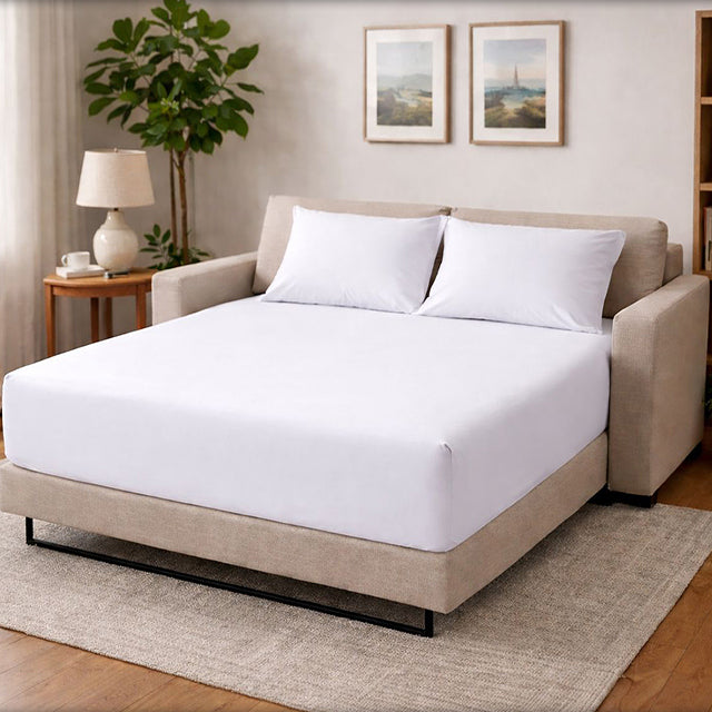 Спален комплект с чаршаф с ластик - бял 