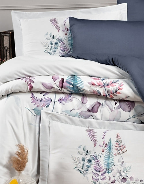 3D Спално бельо от памучен сатен – бяло с нежни листа