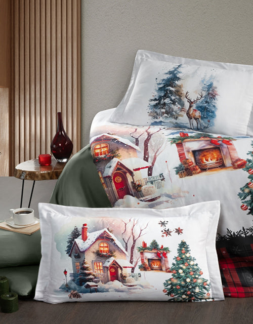 3D Спално бельо от памучен сатен – бяло с коледен дизайн