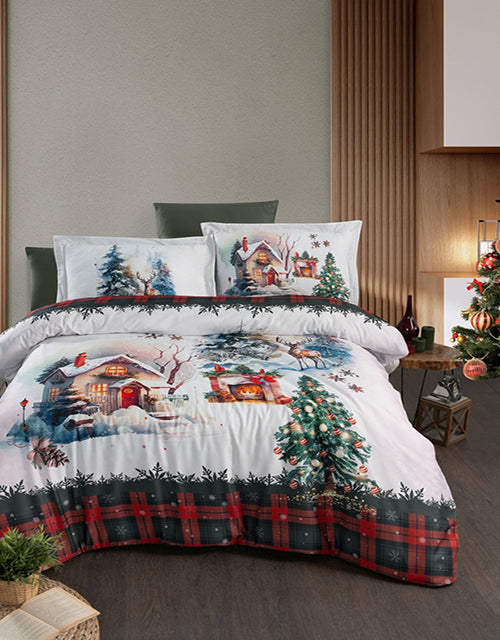 3D Спално бельо от памучен сатен – бяло с коледен дизайн