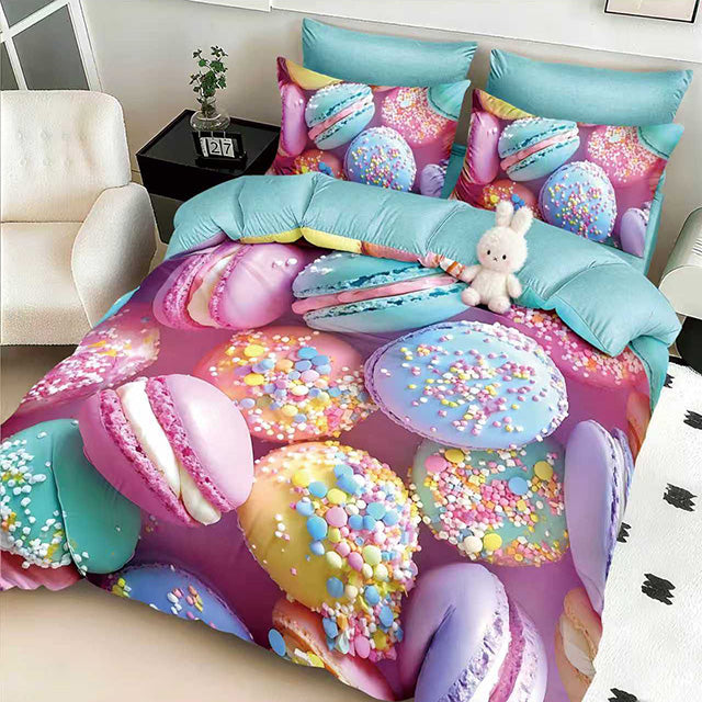 5D Спално бельо с ластик - многоцветно с френски макарони