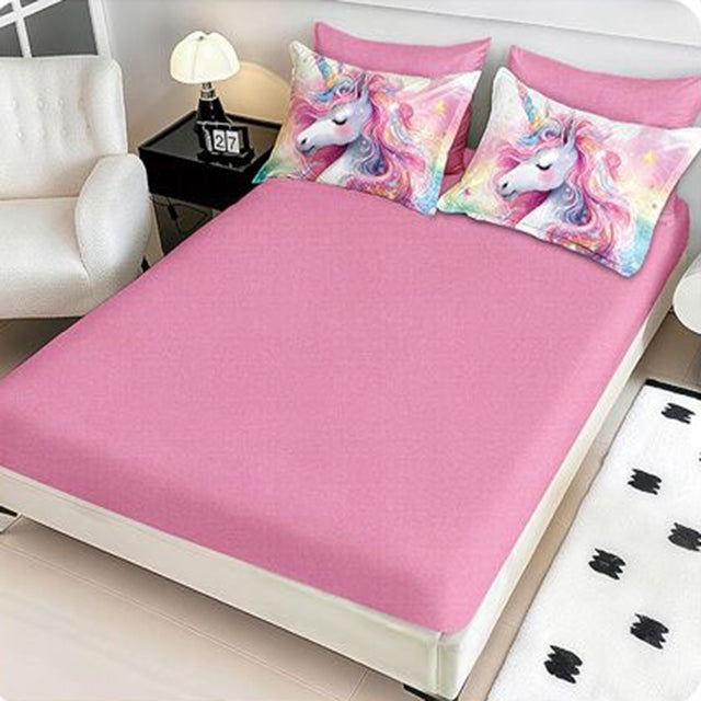 5D Спално бельо с ластик - розов с еднорог - 5D-19