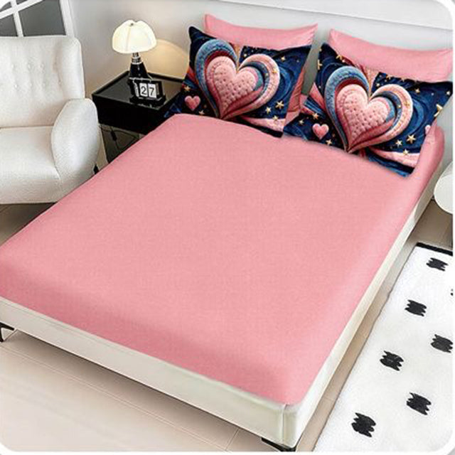 5D Спално бельо с ластик - розов със сърце - 5D-20