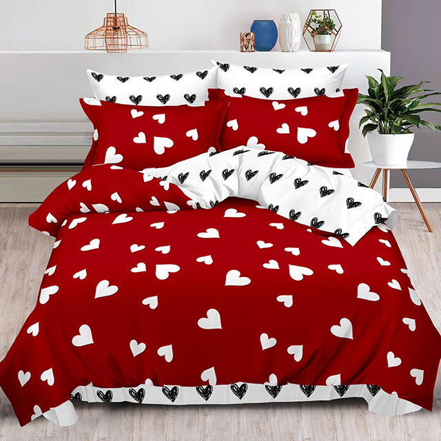 Спално бельо от 100% памук – червено с бели сърца