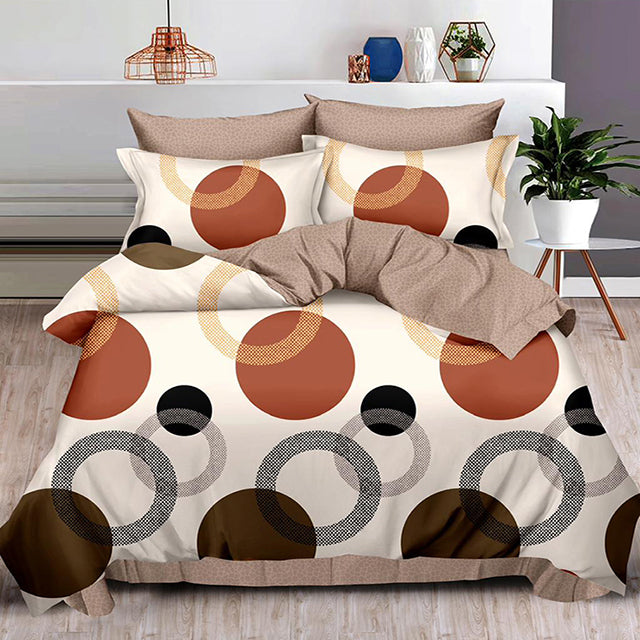 Спално бельо от 100% памук – кафяво и бежово с кръгове