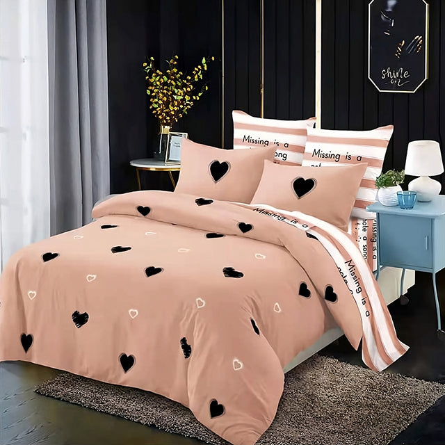 Спално бельо от 100% памук – кафяво със сърца