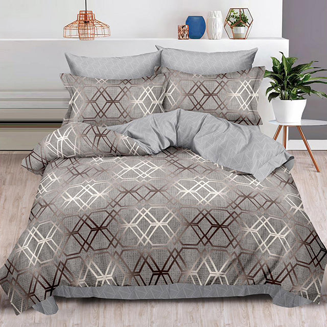 Спално бельо от 100% памук – сиво с геометрични фигури