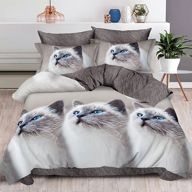 Спално бельо от 100% памук – сиво с котета