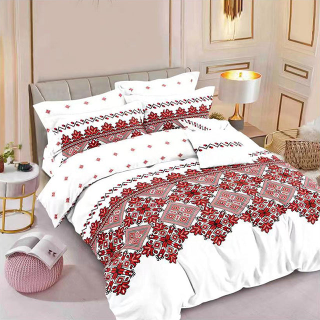 Спално бельо от 100% памук – бял фон с цветя и ромбове