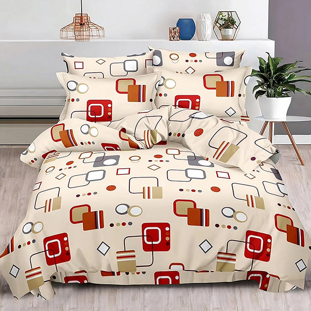 Спално бельо от 100% памук – бежово с кръгчета и квадрати
