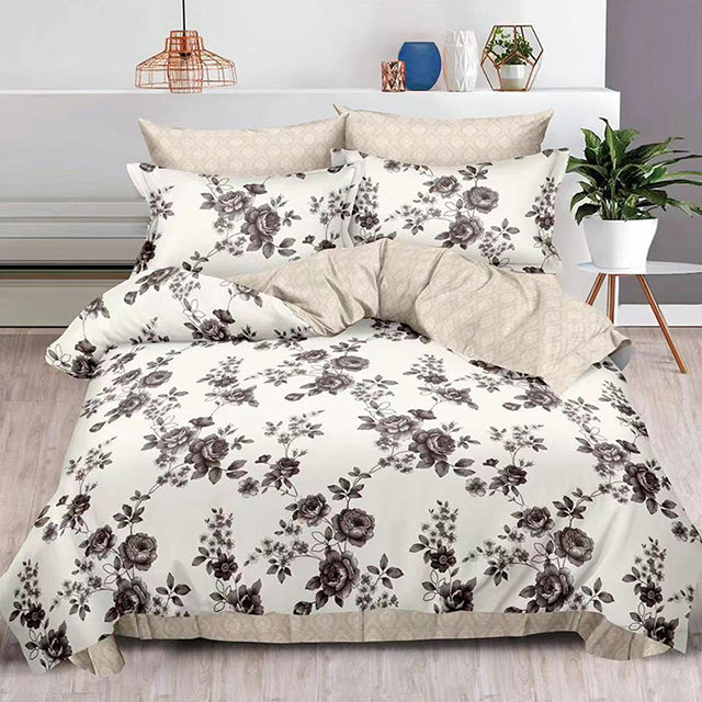 Спално бельо от 100% памук – бяло и бежово с рози