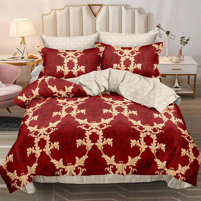 Спално бельо от 100% памук – червено и бежово със златни орнаменти