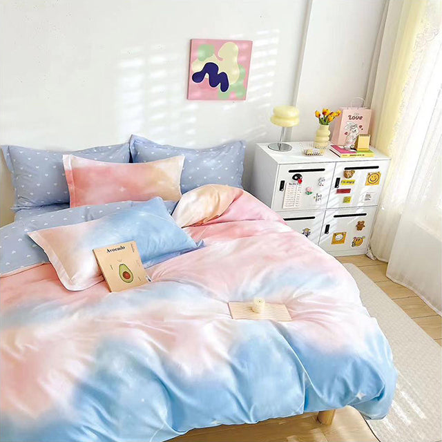 Спално бельо от 100% памук – синьо и розово с интересен дизайн