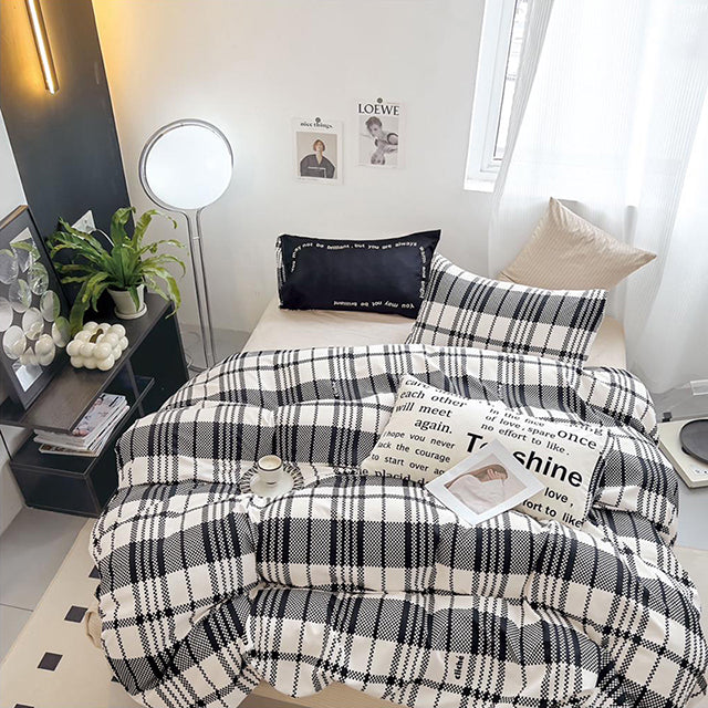 Спално бельо от 100% памук – бяло с черни ивици