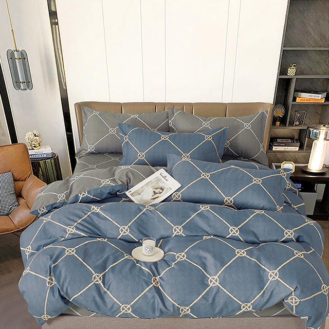 Спално бельо от 100% памук – синьо и сиво с морски възел