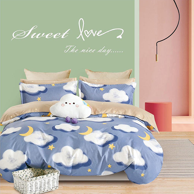 Спално бельо от 100% памук – синьо с облаци
