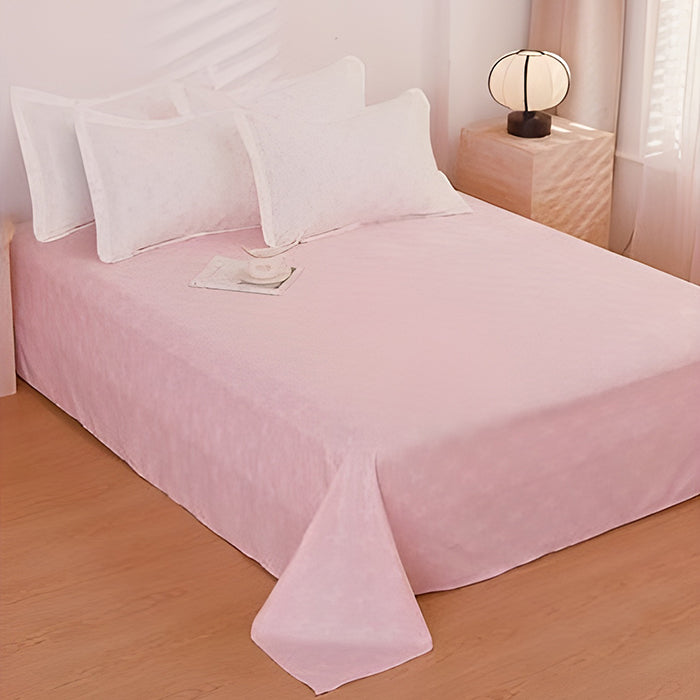 Спално бельо от 100% памук - бяло и розово с панделки