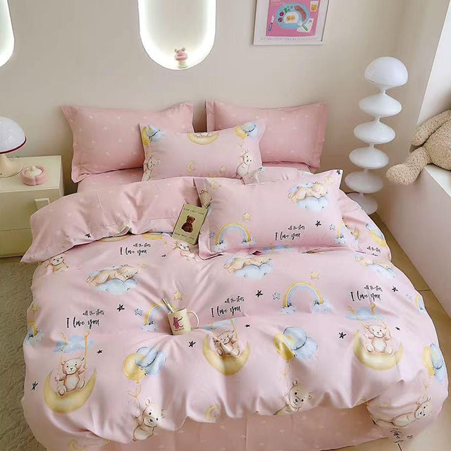 Спално бельо от 100% памук - розово с мечета