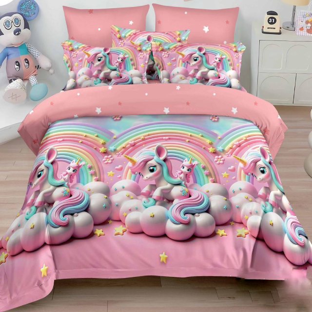 Спално бельо от 100% памук - розово с еднорози