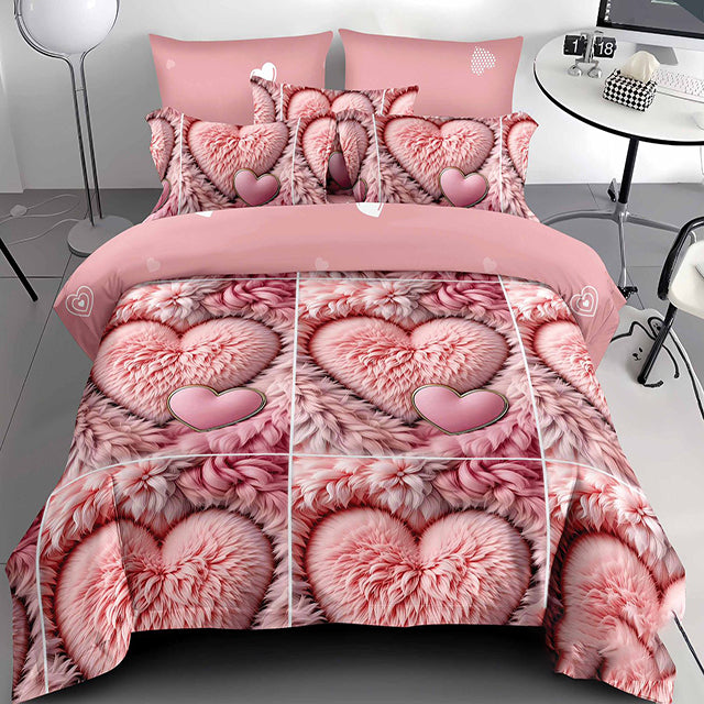 Спално бельо от 100% памук - розово със сърчица 