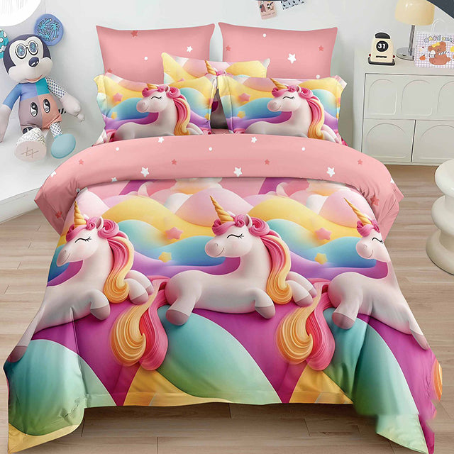 Спално бельо от 100% памук - розово със сладки еднорози 