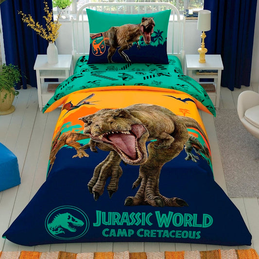 Детски спален комплект ранфорс с ластик TAC – Jurassic World Camp 