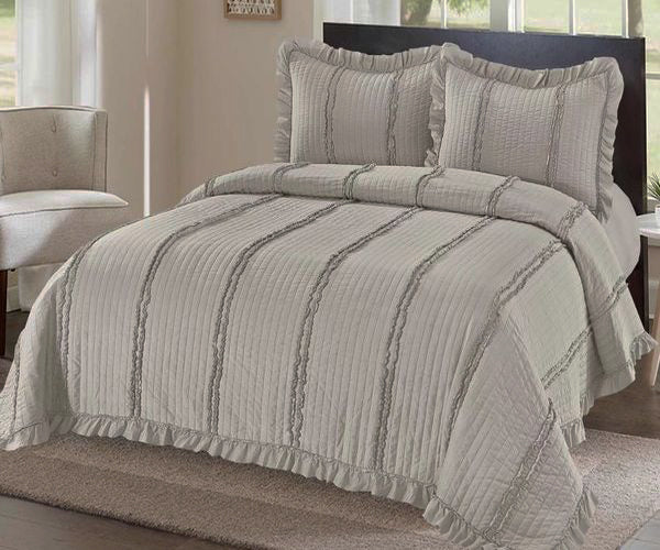 Луксозна кувертюра от 100% памук - светлосиво с бродирани линии