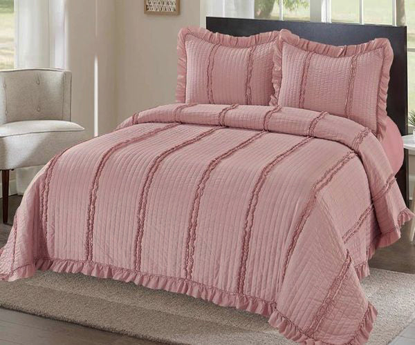 Луксозна кувертюра от 100% памук - розово с бродирани линии