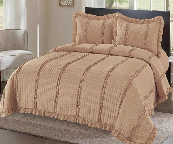 Луксозна кувертюра от 100% памук - светлокафяво с бродирани линии