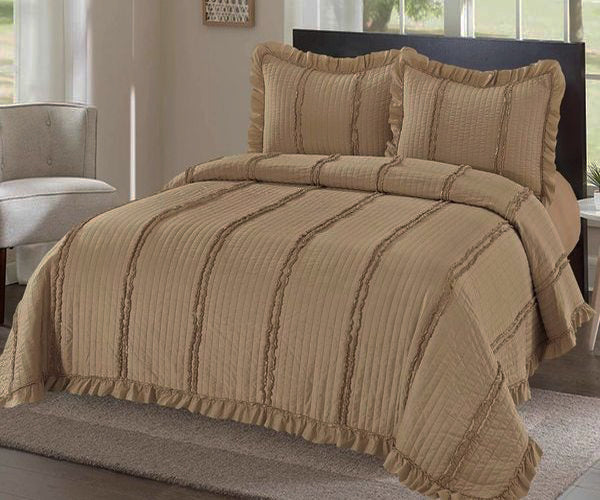 Луксозна кувертюра от 100% памук - тъмнокафяво с бродирани линии