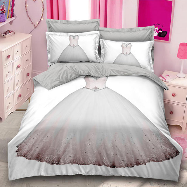 3D Спално бельо от 100% памук - бял фон с булчинска рокля