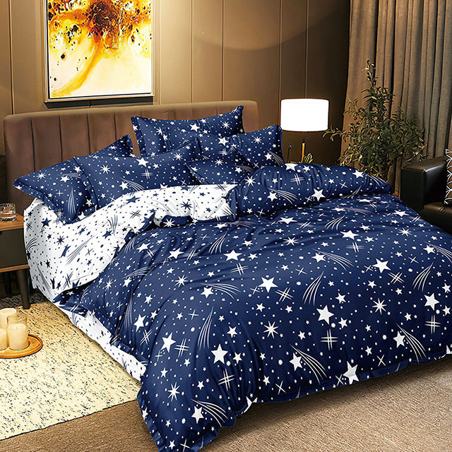 Спално бельо от поликотън – тъмносиньо и бяло със звезди