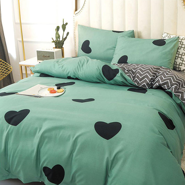 Спално бельо от поликотън – зелено със сърца