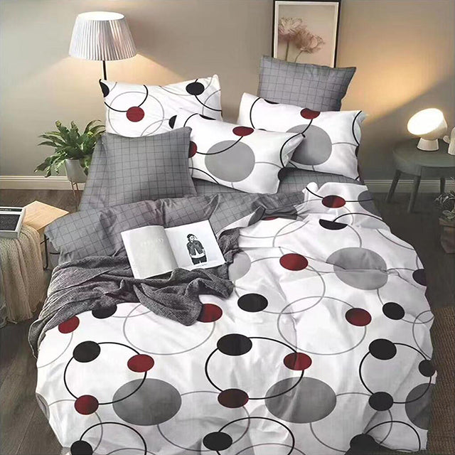 Спално бельо от поликотън – бяло и сиво с кръгчета