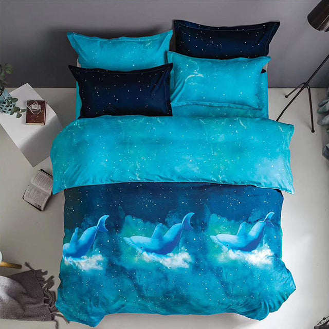 Спално бельо от поликотън – синьо с делфини