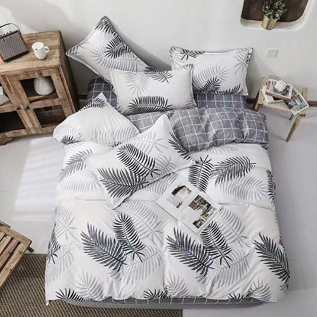 Спално бельо от поликотън – сиво и бяло с пера