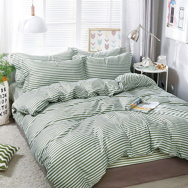 Спално бельо от поликотън – на бели и зелени райета