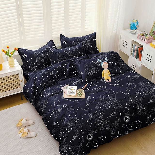 Спално бельо от поликотън – тъмносиньо със съзвездия