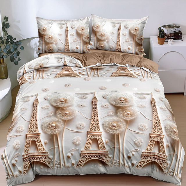 Спално бельо от поликотън – сиво и кафяво с Айфеловата кула