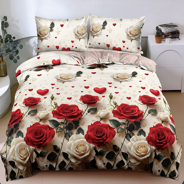 Спално бельо от поликотън – цвят крем с рози 