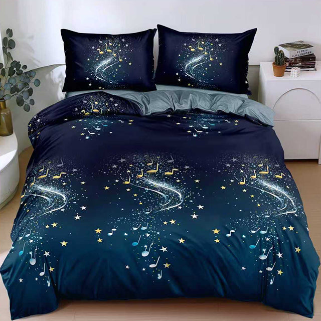 Спално бельо от поликотън – тъмносиньо със звездички и ноти 