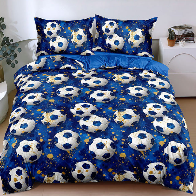 Спално бельо от поликотън – синьо с футболни топки 