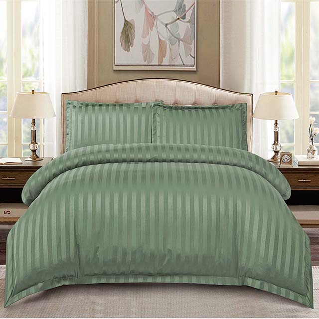 Едноцветно спално бельо с ластик - зелен цвят с райе