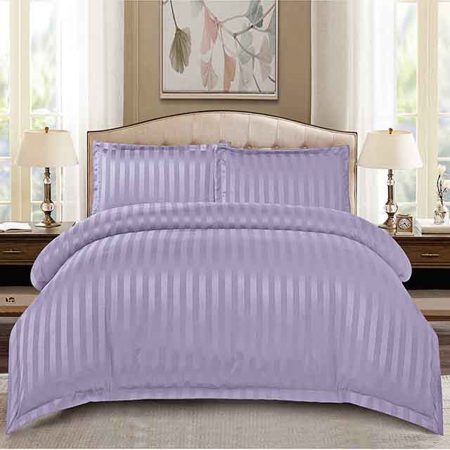 Едноцветно спално бельо с ластик - светлолилав цвят с райе
